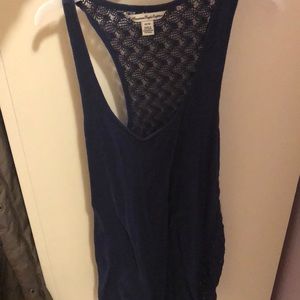 Navy blue tank top with knit back
